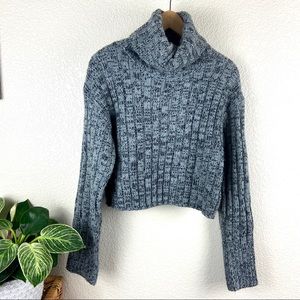 Urban Outfitters Blue and Black Knit Cropped Turtleneck Sweater XS